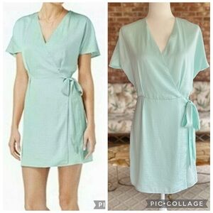 NWT Bar III Dress Mini Tie Waist Short Dolman Sleeve M Aqua Blue Garden Party